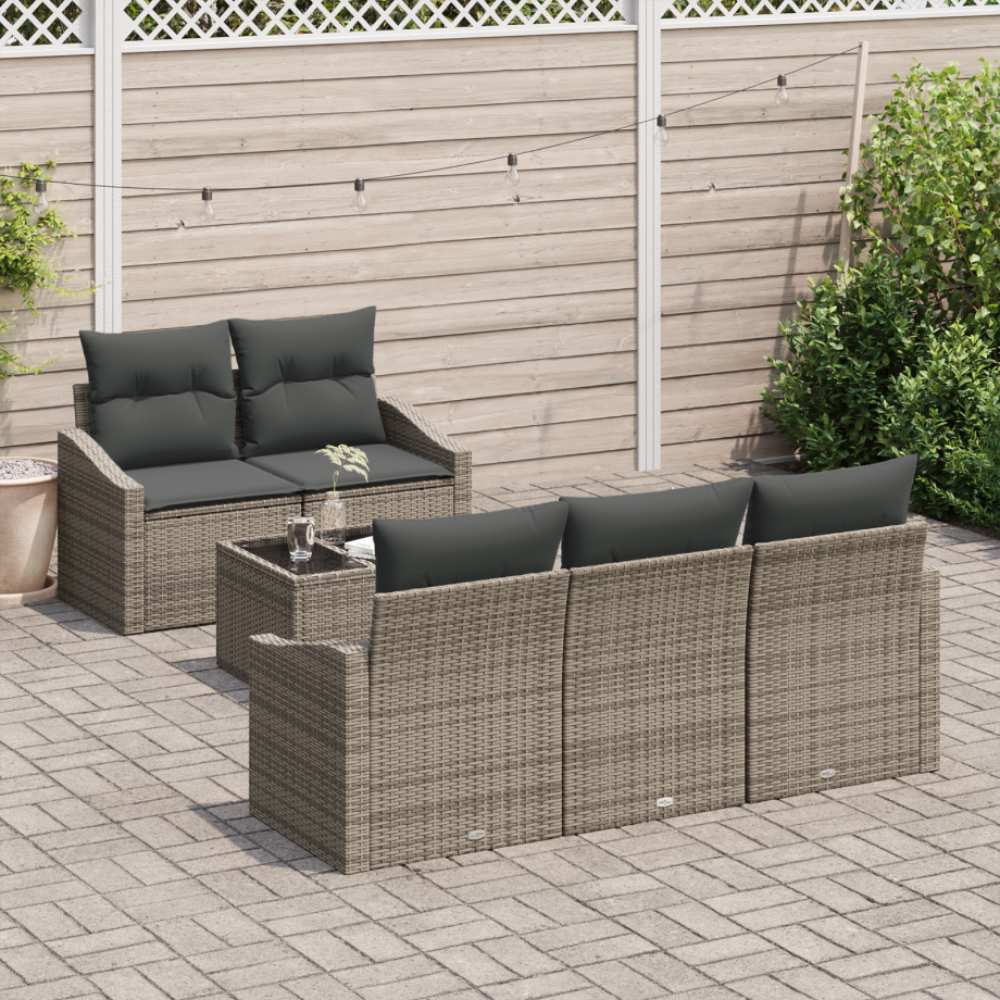 vidaXL Bankstel met kussen met opslag 6 pcs Grijs poly rattan vidaXL Bankstel met kussen met opslag 6 pcs Grijs poly rattan afbeelding 1