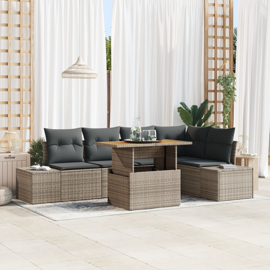 vidaXL Tuin Eetset met kussen 6 pcs Grijs en Bruin afbeelding 1