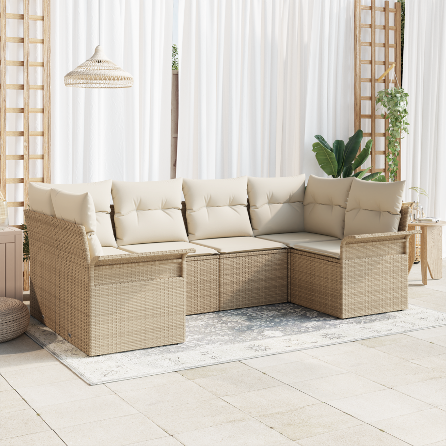 vidaXL 6-delige tuinset met kussens in beige poly rattan afbeelding 1