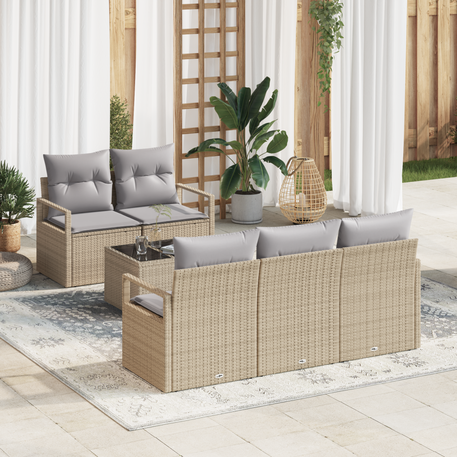 vidaXL Bankstel met kussen 6 pcs Beige en Grijs poly rattan vidaXL Bankstel met kussen 6 pcs Beige en Grijs poly rattan afbeelding 1
