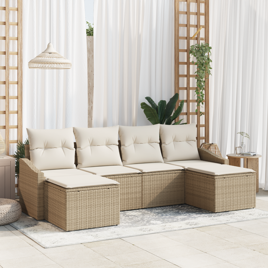 vidaXL Tuin Eetset met kussen met opslag 6 pcs Beige en Crème afbeelding 1