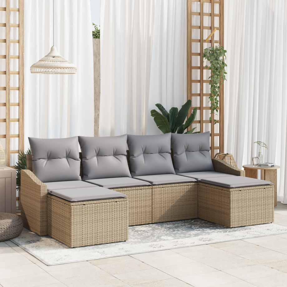 vidaXL Tuin Eetset met kussen met opslag 6 pcs Beige en Licht Grijs afbeelding 1