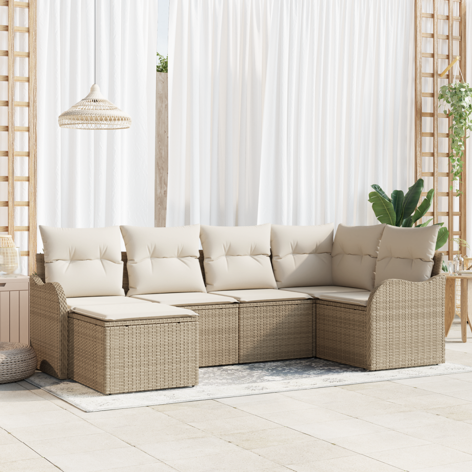 vidaXL Tuin Sofa Set met kussen 6 pcs Beige en wit Poly riet vidaXL Tuin Sofa Set met kussen 6 pcs Beige en wit Poly riet afbeelding 1
