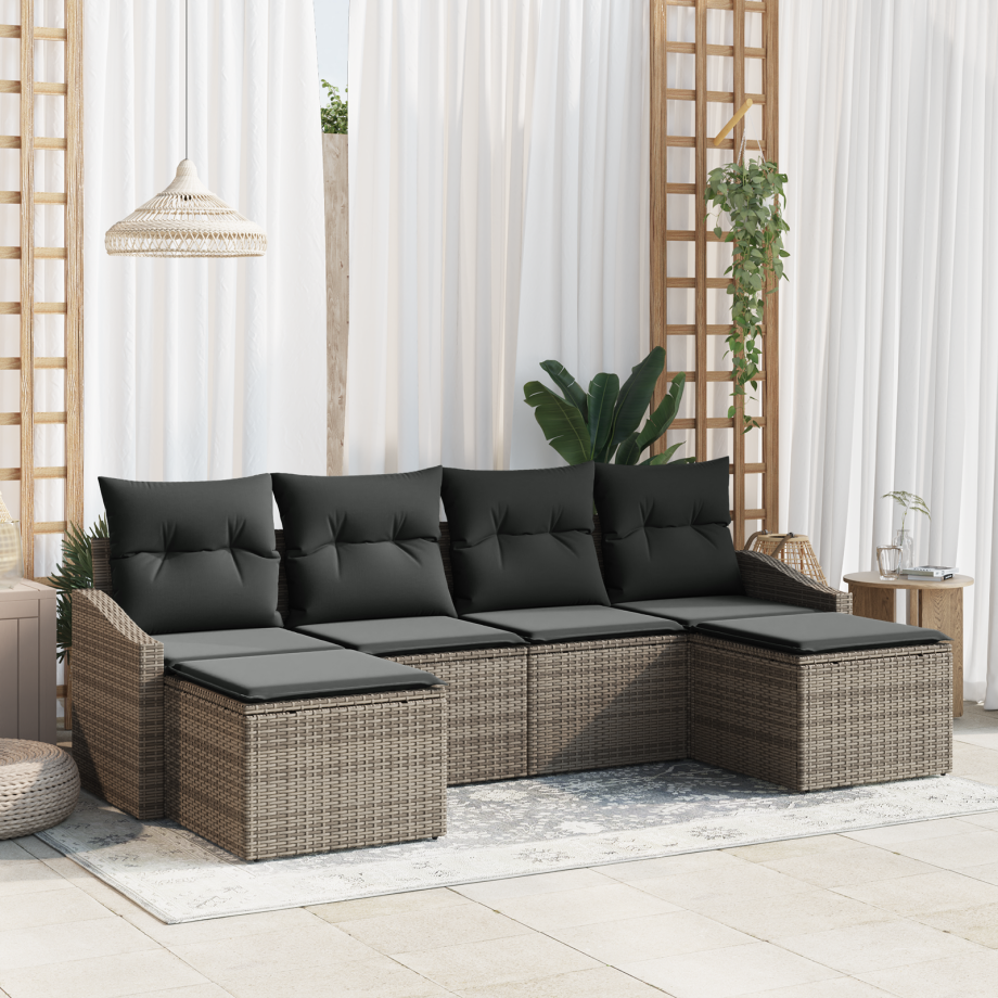 vidaXL Tuin Eetset 6 pcs Grijs Poly Rattan en Poedergecoat Staal afbeelding 1