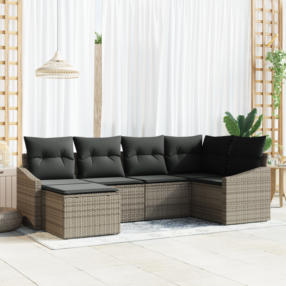 vidaXL Tuin Eetset 6 pcs Grijs Poly Rattan en Poedergecoat Staal vidaXL Tuin Eetset 6 pcs Grijs Poly Rattan en Poedergecoat Staal afbeelding 1