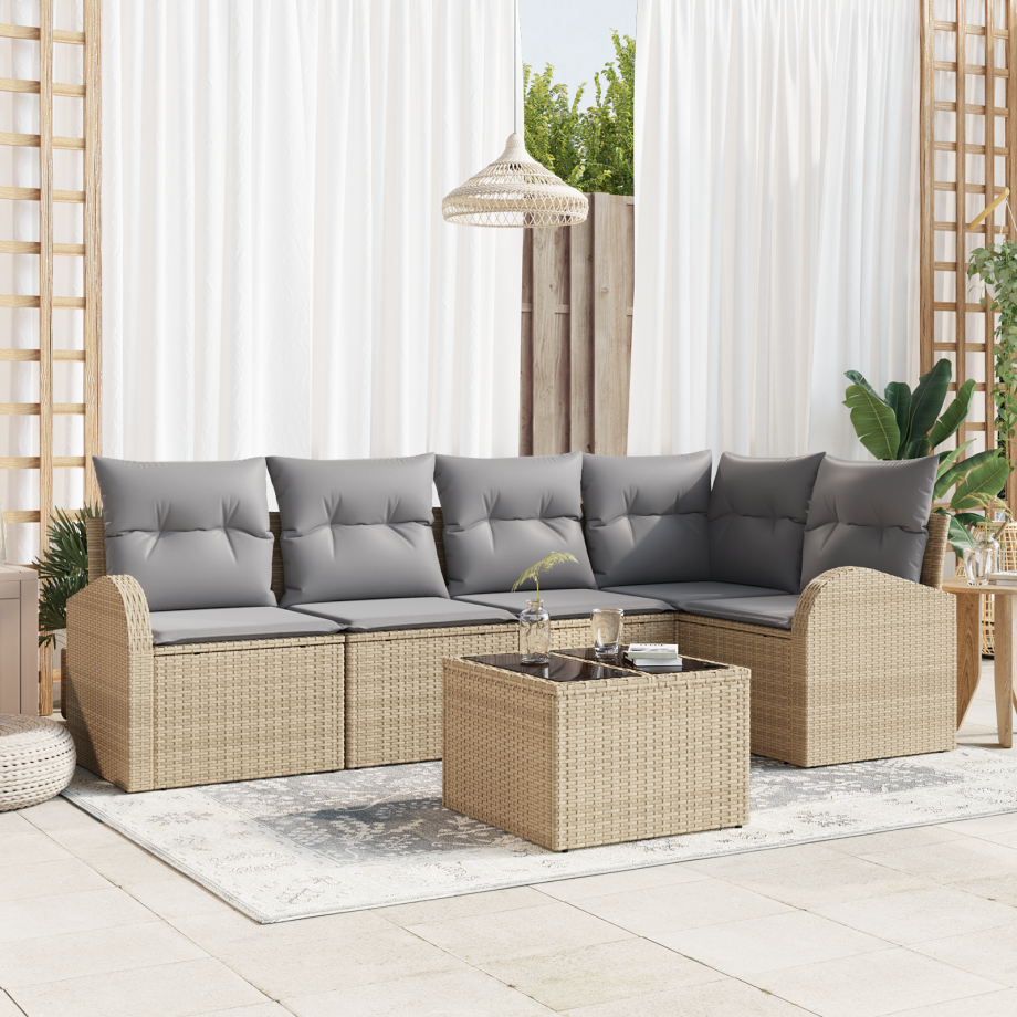 vidaXL Bankstel met kussen 6 pcs Beige Polyester vidaXL Bankstel met kussen 6 pcs Beige Polyester afbeelding 1