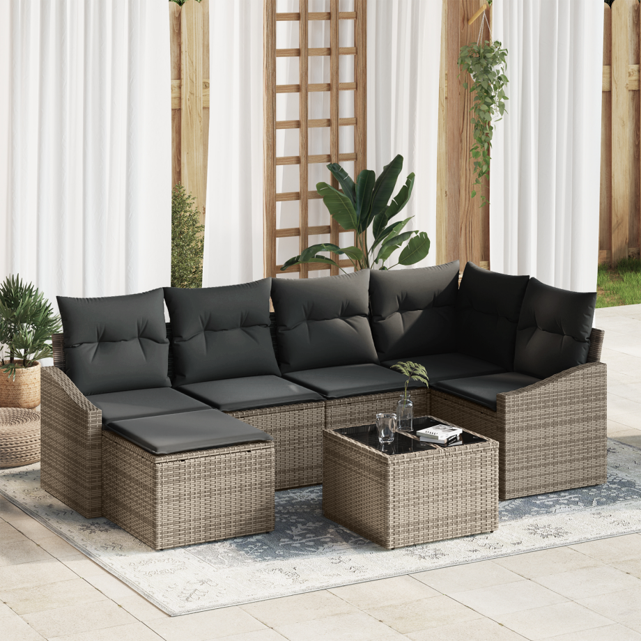 vidaXL Tuin Eetset 7 pcs Lichtgrijs Poly Rattan en Poedergecoat Staal afbeelding 1