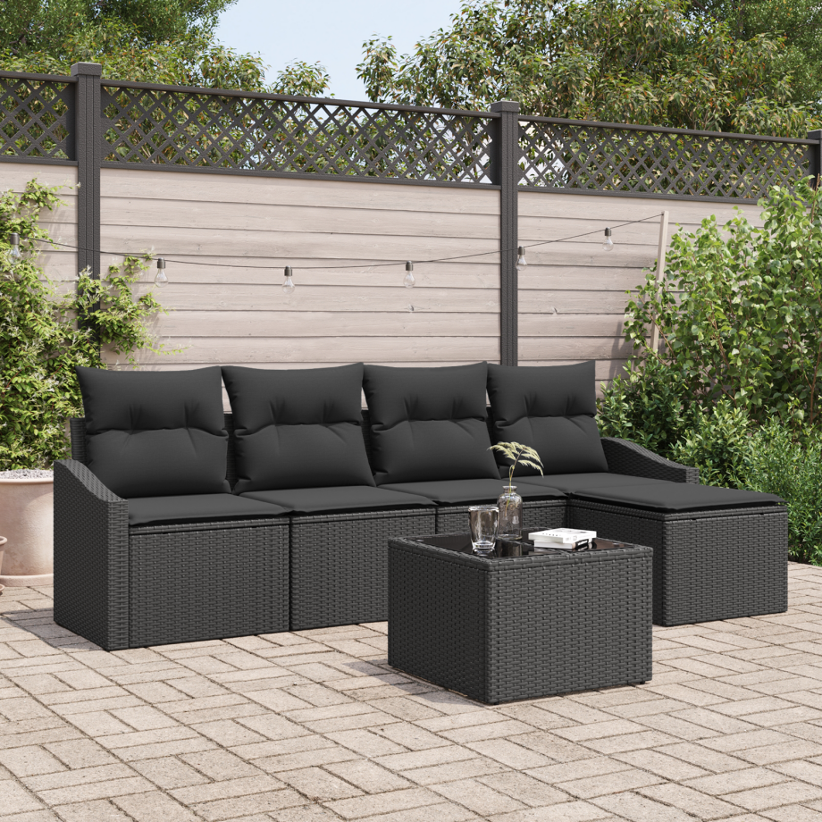 vidaXL Bankstel met kussen met opslag 6 pcs Zwart poly rattan vidaXL Bankstel met kussen met opslag 6 pcs Zwart poly rattan afbeelding 1
