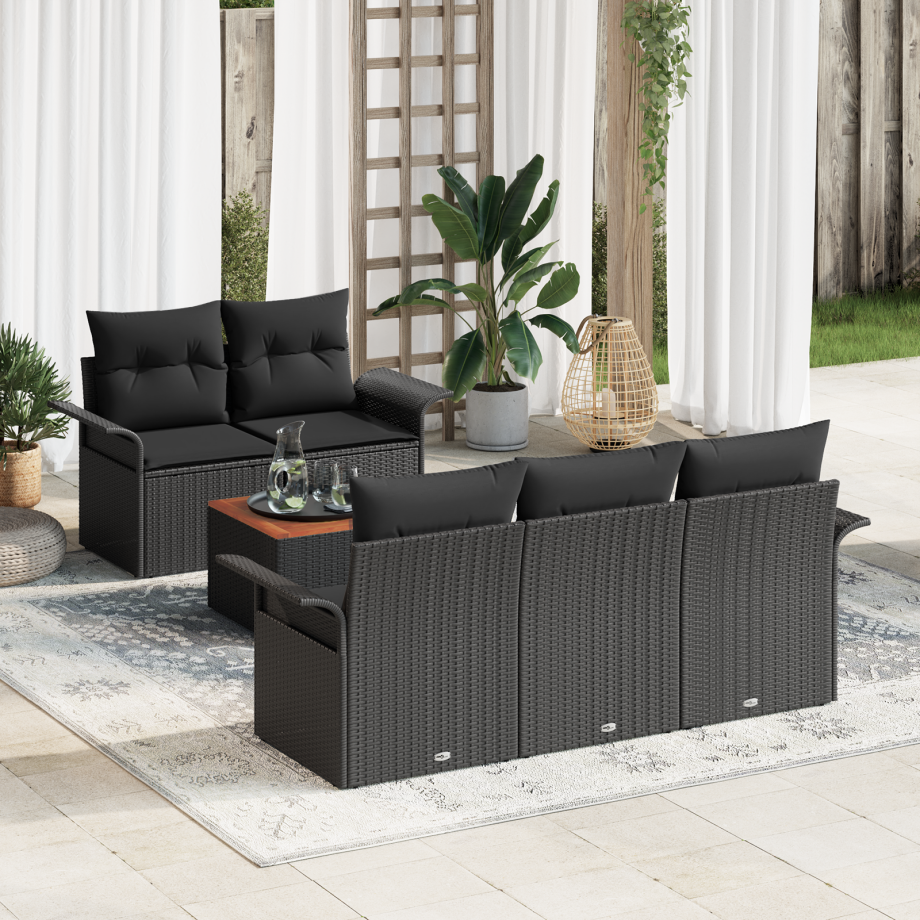 vidaXL 6-delige tuinset met kussens zwart poly rattan acacia afbeelding 1