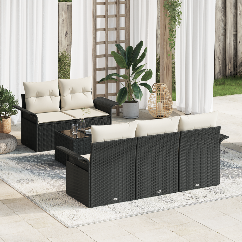 vidaXL Tuin Sofa Set met kussen 6 pcs Zwart en Crème 55 x 55 x 37 cm afbeelding 1