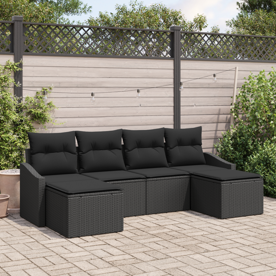 vidaXL Tuin Eetset 6 pcs Zwart Poly Rattan en Poedergecoat Staal afbeelding 1