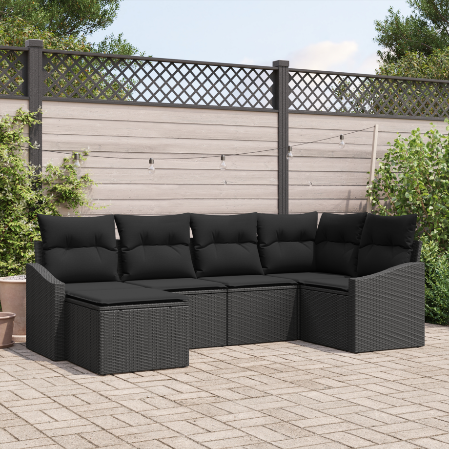 vidaXL Tuin Eetset 6 pcs Zwart Poly Rattan en Poedergecoat Staal afbeelding 1