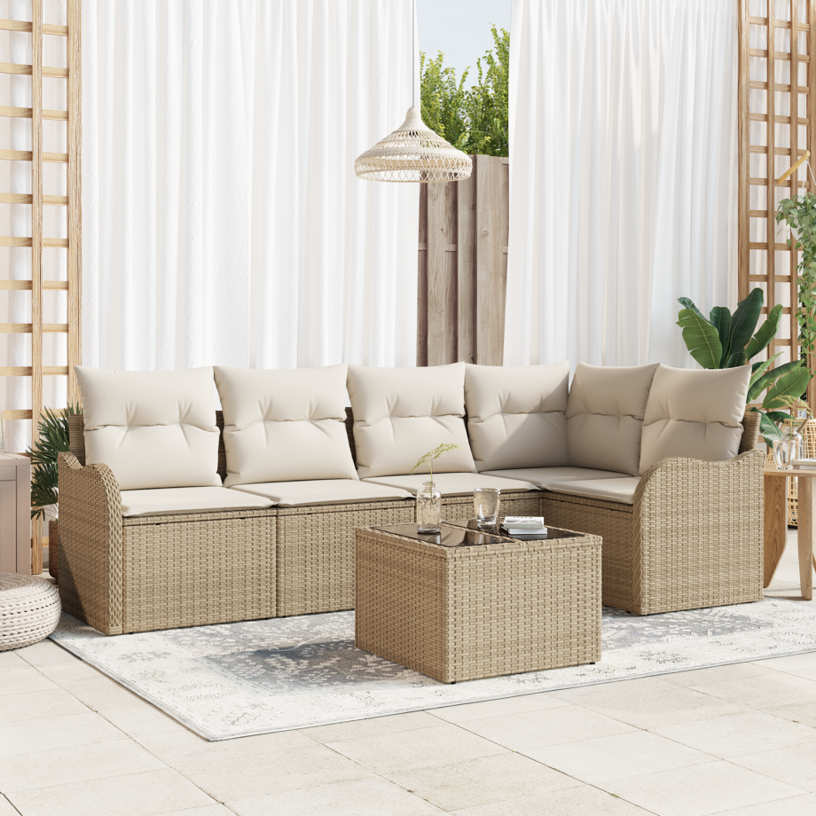 vidaXL 6-delige tuinsofa set met kussens bruin poly rattan afbeelding 1