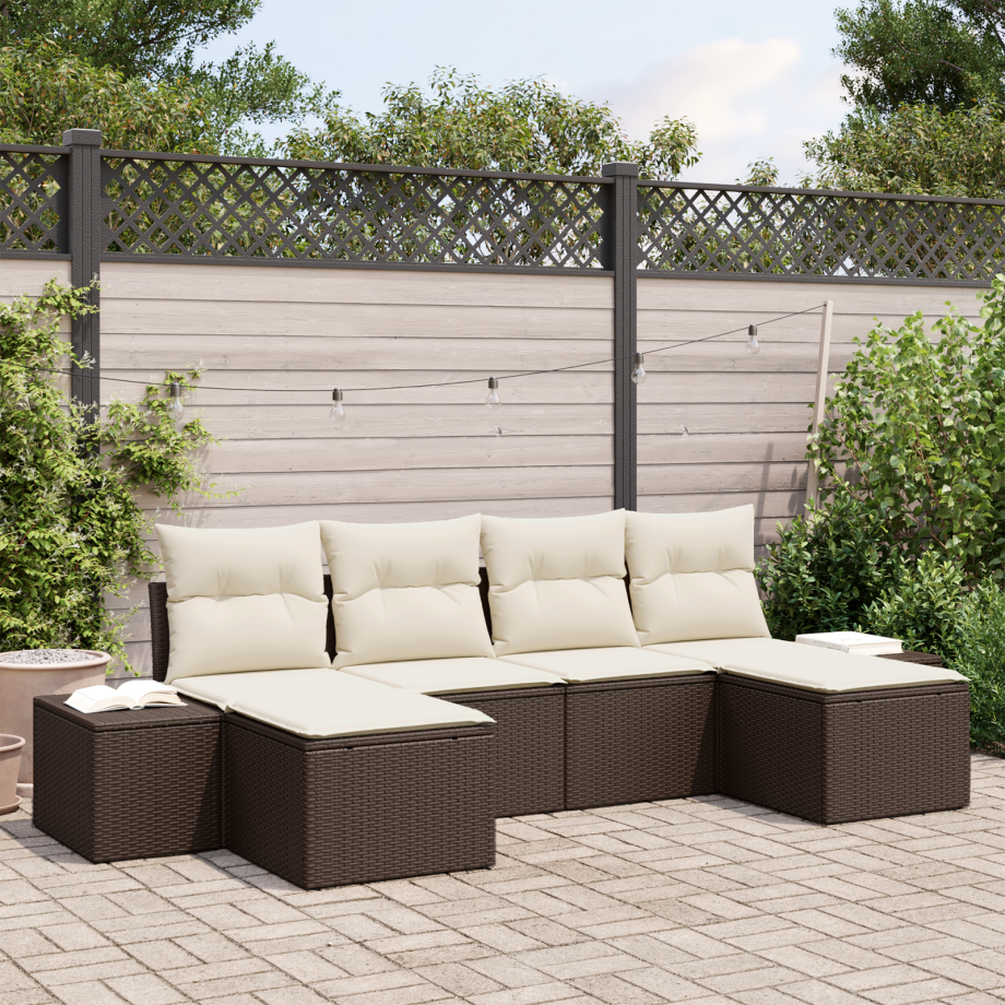 vidaXL Tuin Sofa Set met kussen 4 pcs Bruin en Crème poly rattan afbeelding 1