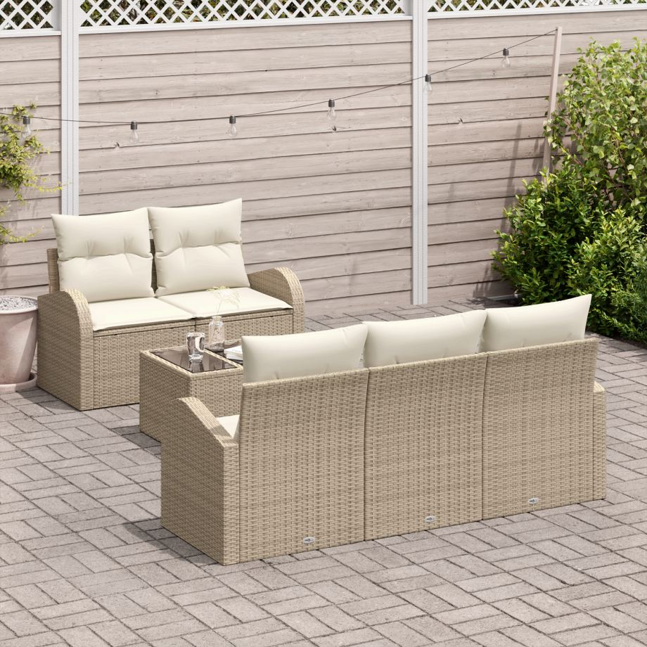 vidaXL Tuin Sofa Set met opslag 6 pcs Beige en Crème poly rattan vidaXL Tuin Sofa Set met opslag 6 pcs Beige en Crème poly rattan afbeelding 1