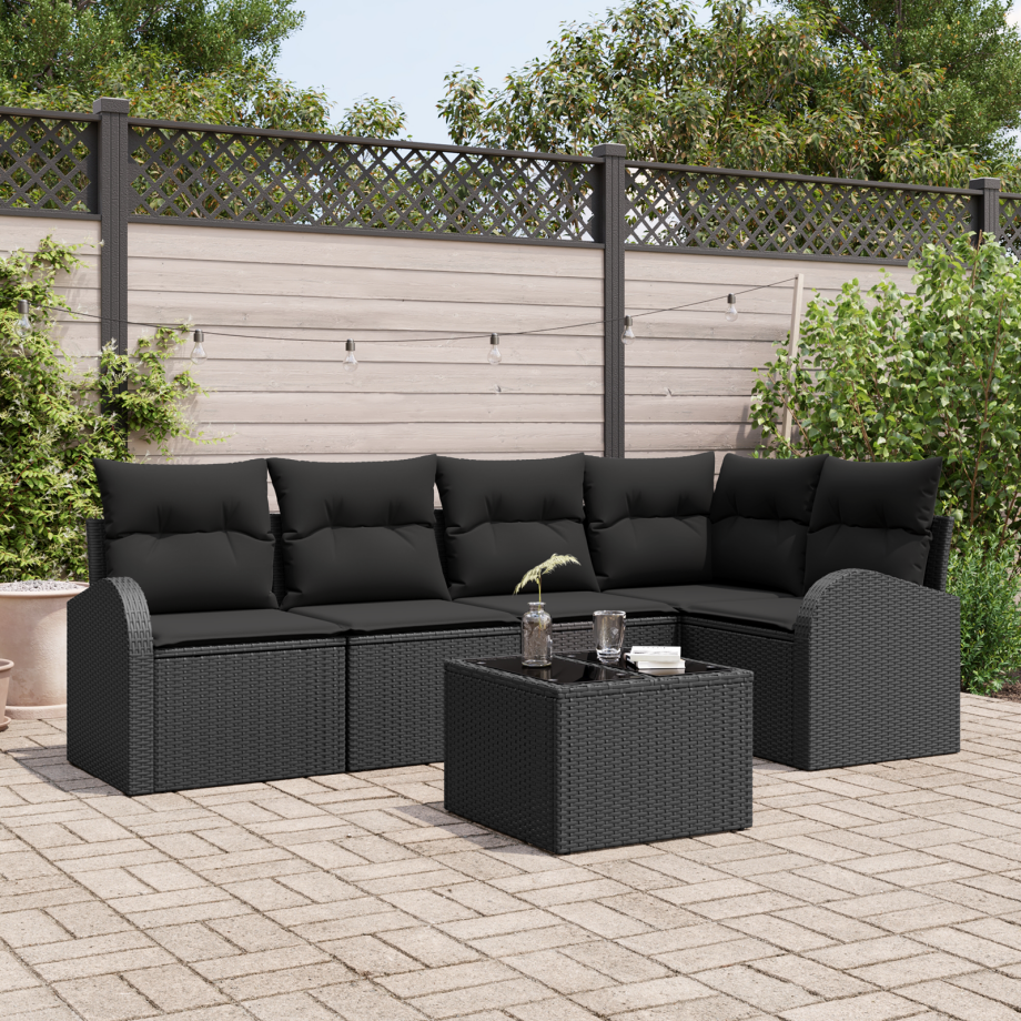 vidaXL Bankstel met kussen Zwart Polyester vidaXL Bankstel met kussen Zwart Polyester afbeelding 1