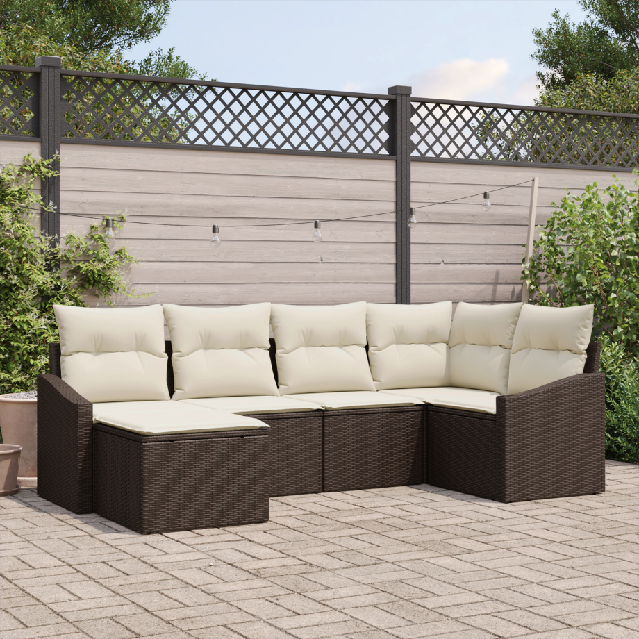 vidaXL 6-delige tuintafelset met kussens bruin poly rattan afbeelding 1