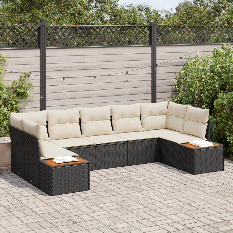 vidaXL 7-delige ligbedden set met kussens zwart poly rattan acacia afbeelding 1