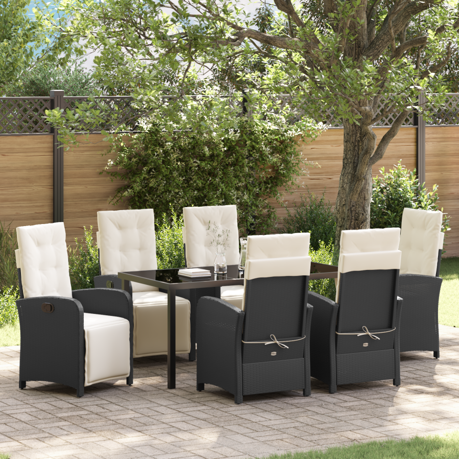 vidaXL 7-delige tuin eetset met kussens zwart poly rattan afbeelding 1