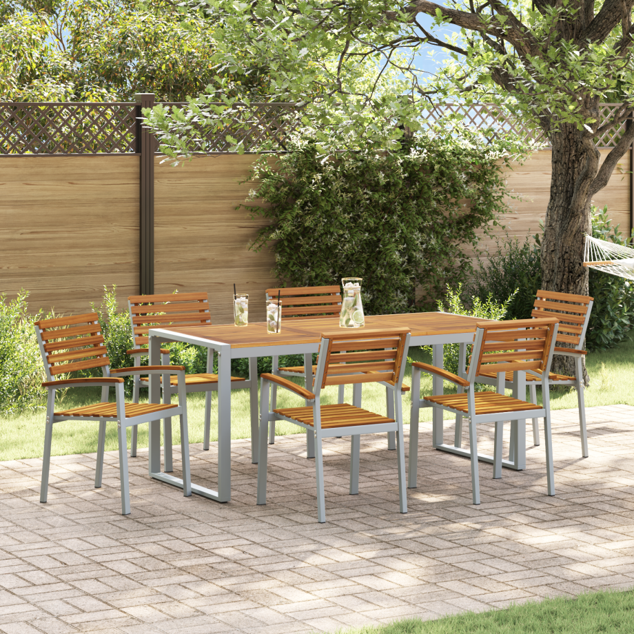 vidaXL 7-delige Tuin Eetset Solid Wood Acacia en Metaal vidaXL 7-delige Tuin Eetset Solid Wood Acacia en Metaal afbeelding 1