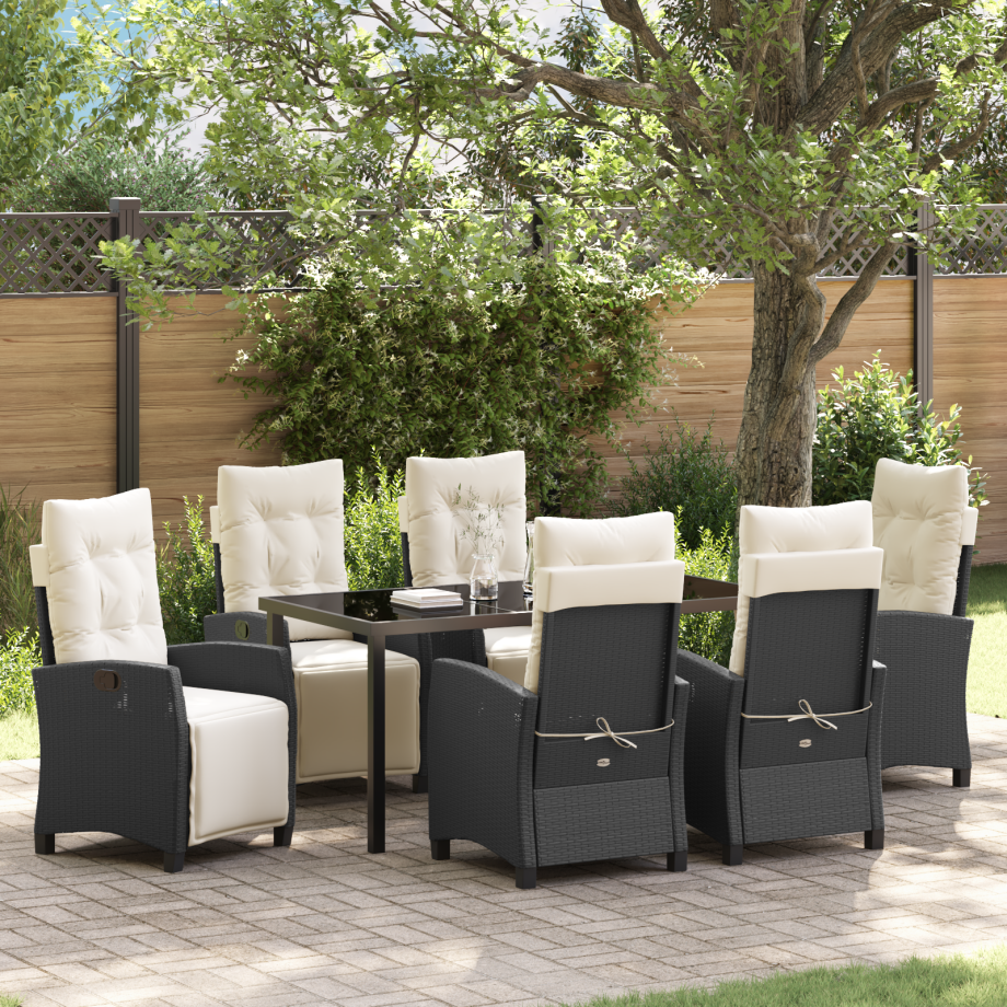 vidaXL 7-delige tuin eetset zwart poly rattan afbeelding 1