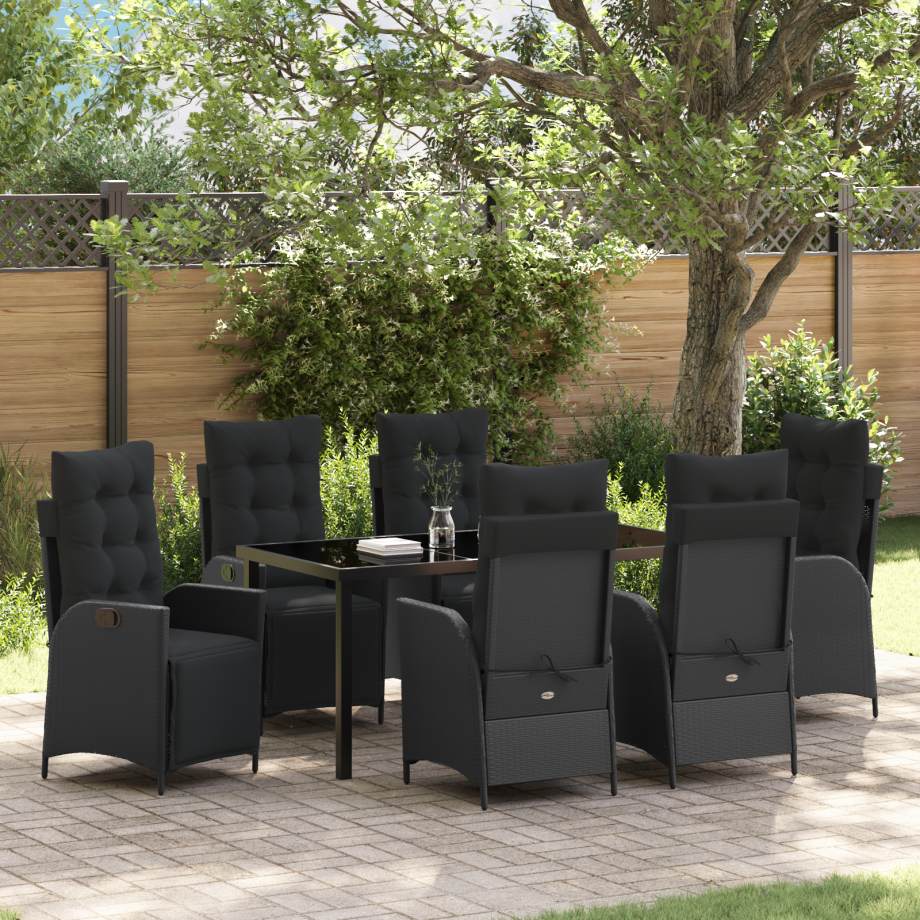 vidaXL 7-delige Tuin Eetset Zwart Poly Rattan afbeelding 1