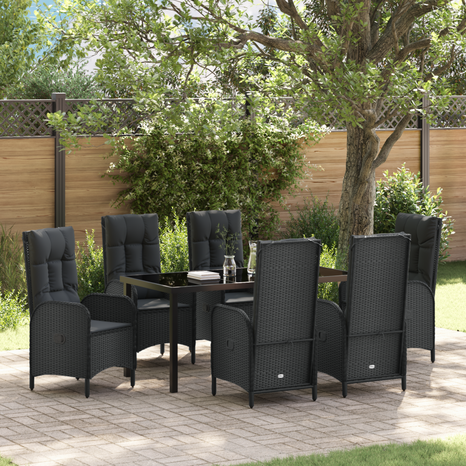 vidaXL 7-delige Tuin Eetset Zwart Poly Rattan afbeelding 1