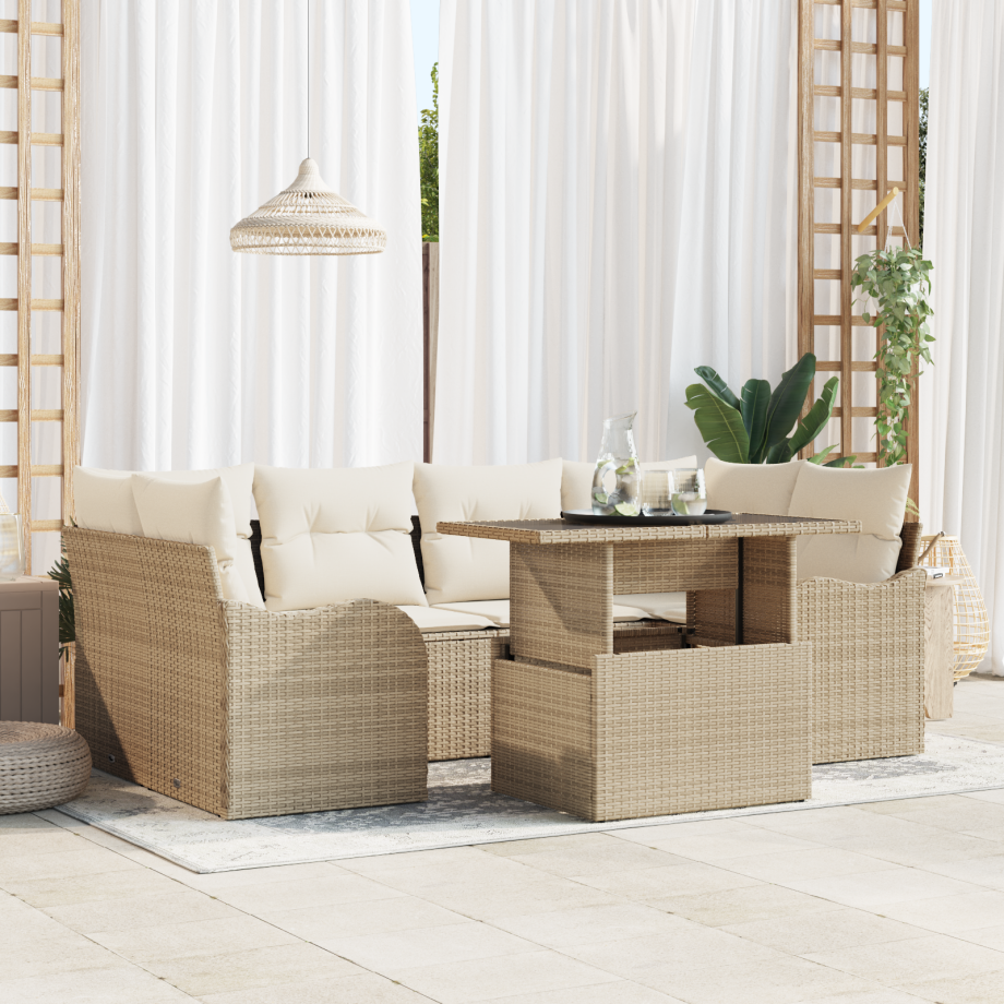 vidaXL 7-delige Tuinbank Set met Kussens Beige Poly Rattan vidaXL 7-delige Tuinbank Set met Kussens Beige Poly Rattan afbeelding 1