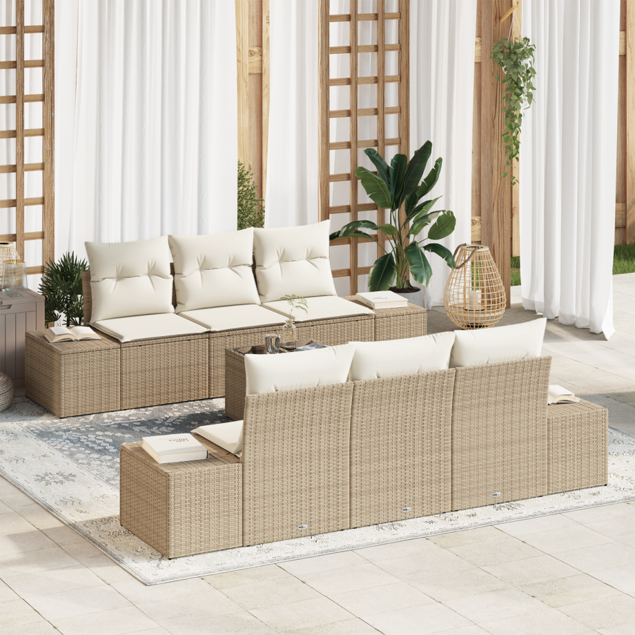 vidaXL 7-delige tuinset met beige kussens van poly rattan afbeelding 1