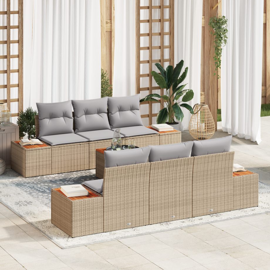 vidaXL Tuin Sofa Set met kussen met opslag 7 pcs Beige Poly riet vidaXL Tuin Sofa Set met kussen met opslag 7 pcs Beige Poly riet afbeelding 1