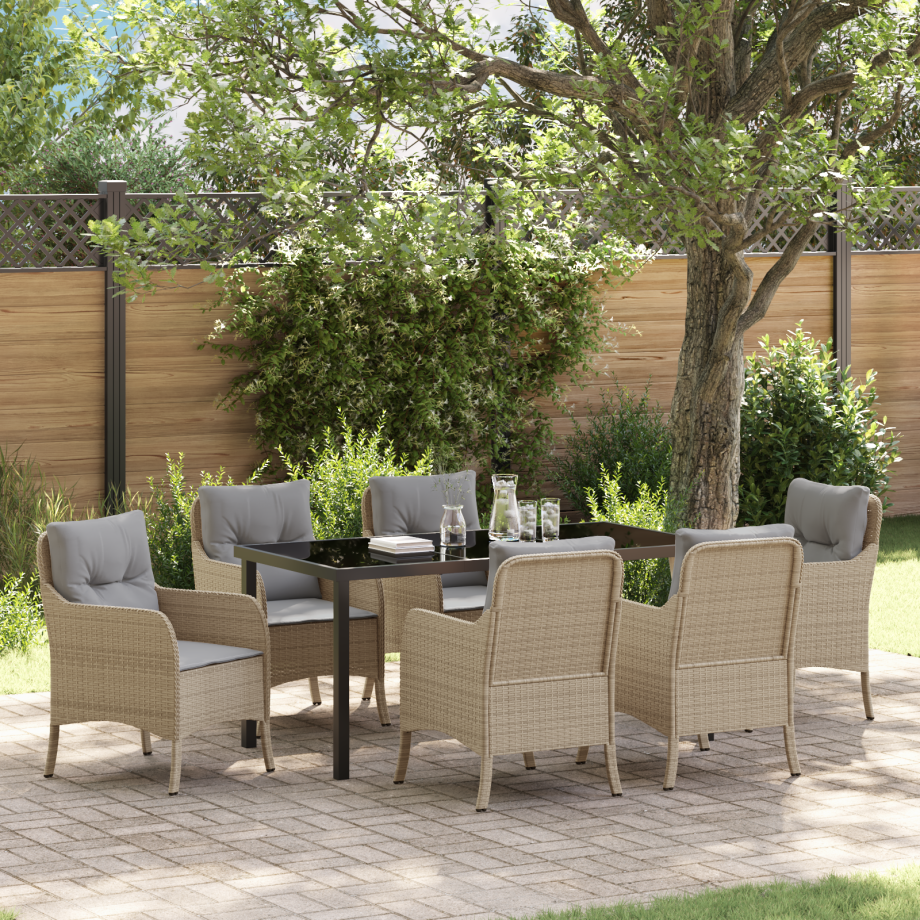 vidaXL 7-delige tuinset met kussens - Beige Poly Rattan afbeelding 1
