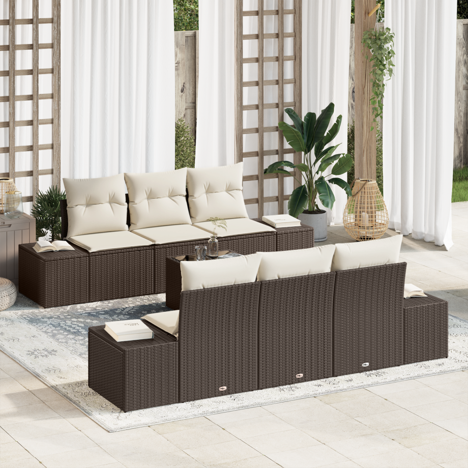 vidaXL 7-delige tuinset met kussens Bruin Poly Rattan vidaXL 7-delige tuinset met kussens Bruin Poly Rattan afbeelding 1