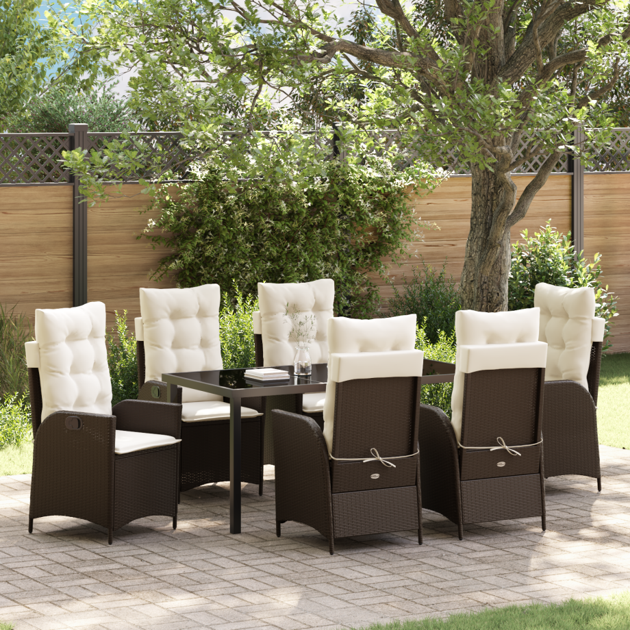 vidaXL 7-delige Tuinset met Kussens Bruin Poly Rattan vidaXL 7-delige Tuinset met Kussens Bruin Poly Rattan afbeelding 1