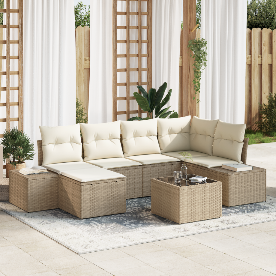vidaXL Tuin Sofa Set met kussen 6 pcs Beige en Crème poly rattan vidaXL Tuin Sofa Set met kussen 6 pcs Beige en Crème poly rattan afbeelding 1