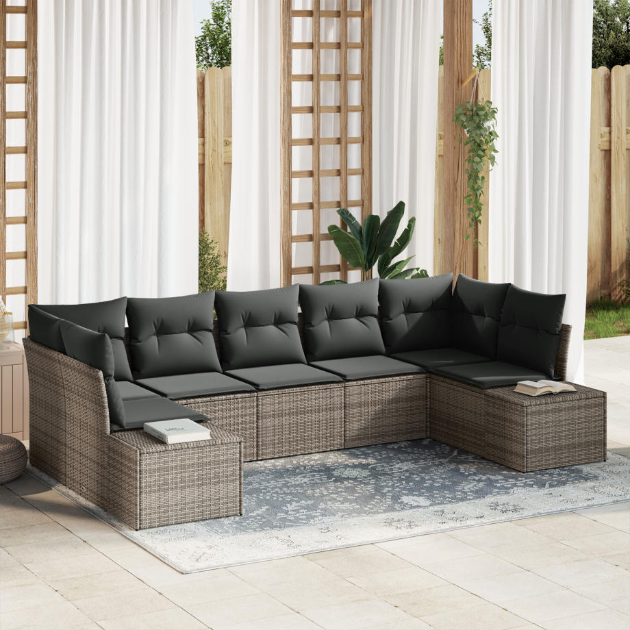 vidaXL 7-delige tuinset met kussens grijs poly rattan vidaXL 7-delige tuinset met kussens grijs poly rattan afbeelding 1