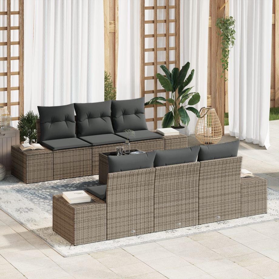 vidaXL 7-delige tuinset met kussens - Grijs Poly Rattan vidaXL 7-delige tuinset met kussens - Grijs Poly Rattan afbeelding 1