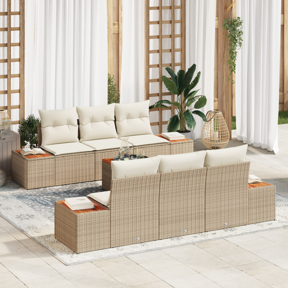 vidaXL Tuin Sofa Set met kussen met opslag 7 pcs Beige Poly riet vidaXL Tuin Sofa Set met kussen met opslag 7 pcs Beige Poly riet afbeelding 1
