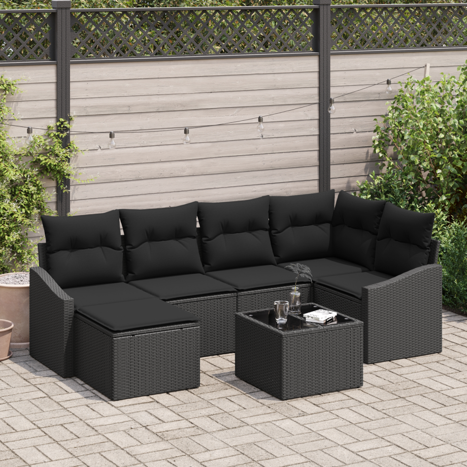 vidaXL Tuin Eetset 7 pcs Zwart Poly Rattan en Poedergecoat Staal afbeelding 1