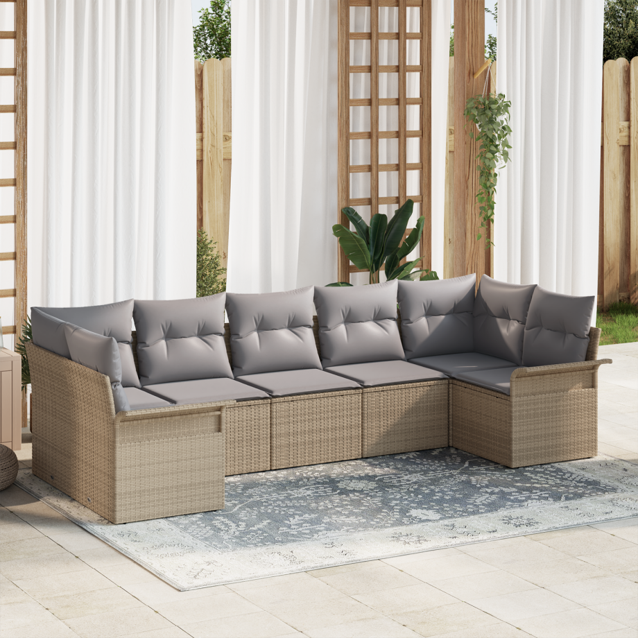 vidaXL Tuin Sofa Set met kussen met opslag 7 pcs Beige Poly riet vidaXL Tuin Sofa Set met kussen met opslag 7 pcs Beige Poly riet afbeelding 1