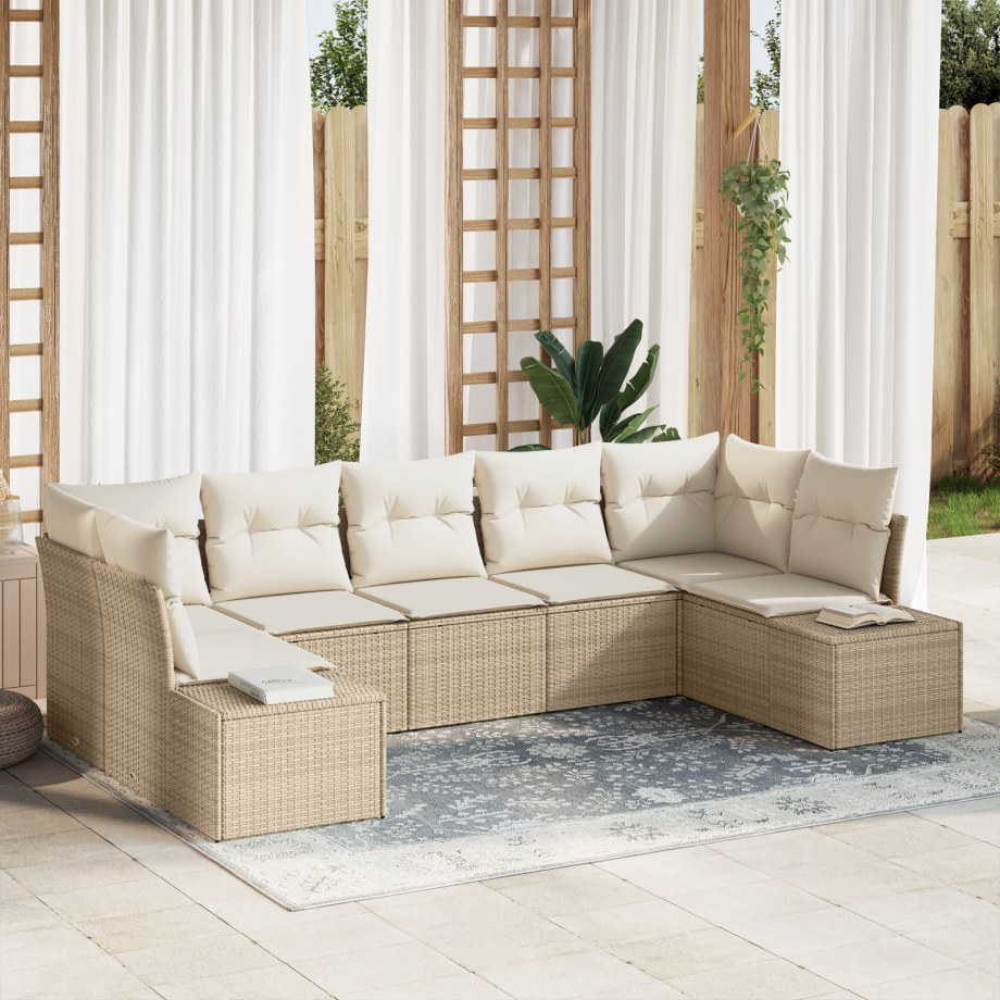 vidaXL 7-delige tuinset met kussens in beige poly rattan vidaXL 7-delige tuinset met kussens in beige poly rattan afbeelding 1