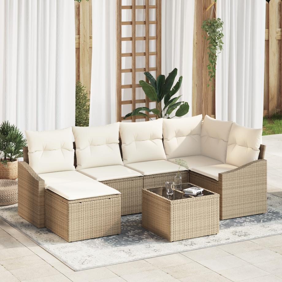 vidaXL Tuin Eetset met kussen met opslag 7 pcs Beige en Crème afbeelding 1