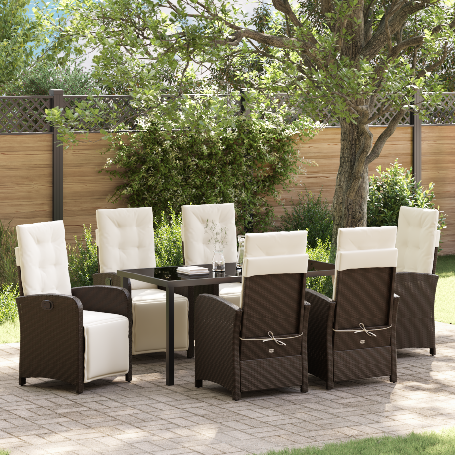 vidaXL 7-delige tuinset met kussens in bruin poly rattan vidaXL 7-delige tuinset met kussens in bruin poly rattan afbeelding 1