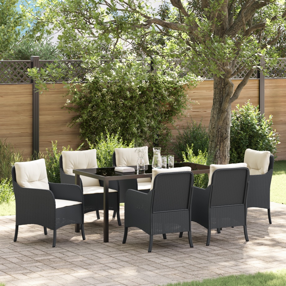 vidaXL 7-delige tuinset met kussens - zwart poly rattan afbeelding 1