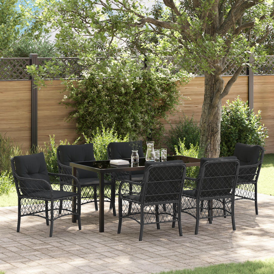 vidaXL 7-delige tuinset met kussens zwart poly rattan afbeelding 1