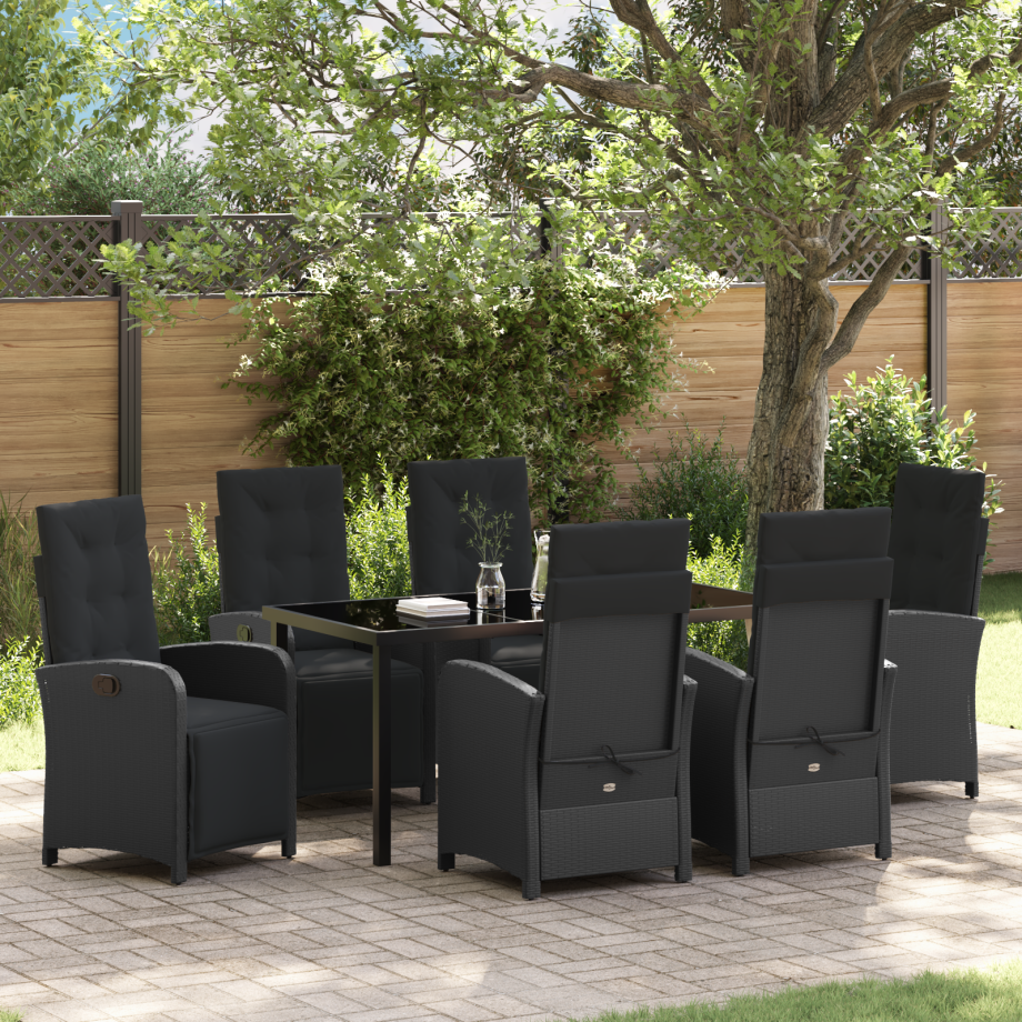 vidaXL 7-delige tuinset met kussens zwart poly rattan afbeelding 1