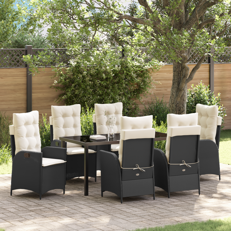 vidaXL 7-delige tuinset met kussens zwart poly rattan afbeelding 1