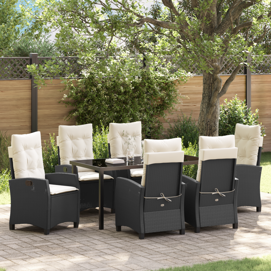 vidaXL 7-delige tuinset met kussens zwart poly rattan afbeelding 1