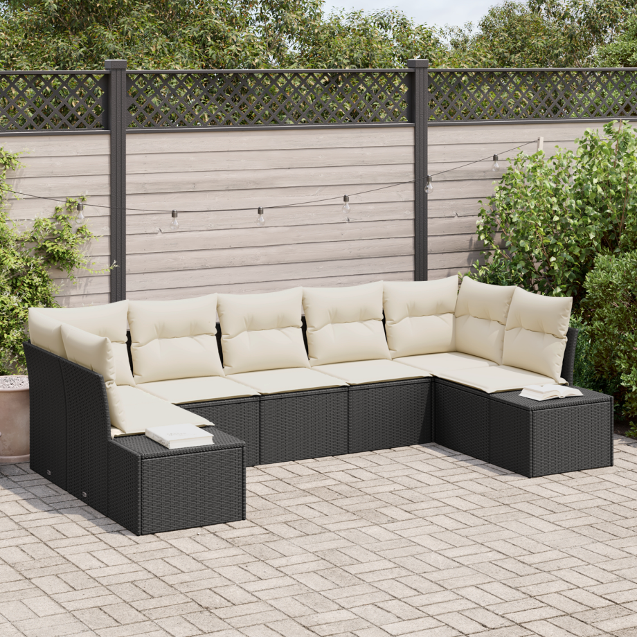 vidaXL 7-delige tuinset met kussens zwart poly rattan vidaXL 7-delige tuinset met kussens zwart poly rattan afbeelding 1