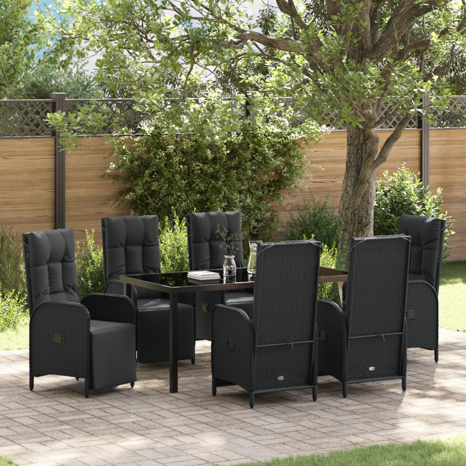 vidaXL 7-delige tuinset met kussens - zwart poly rattan afbeelding 1