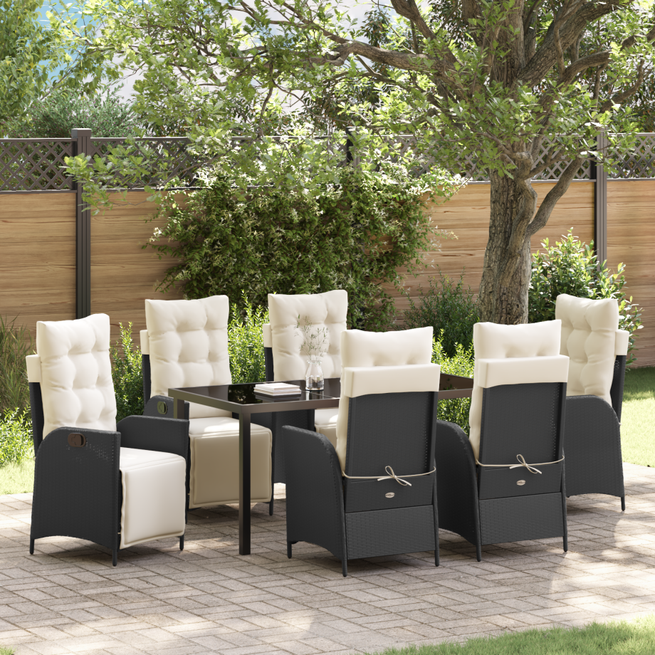 vidaXL 7-delige tuinset zwart poly rattan afbeelding 1